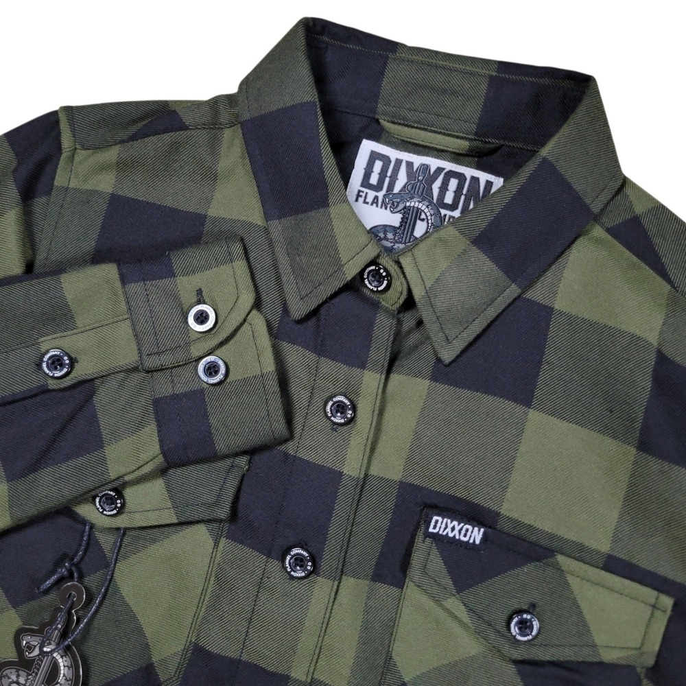 Dixxon Flannel Company The O.D. Button Up Shirt Womens S Green Black Plaid Biker